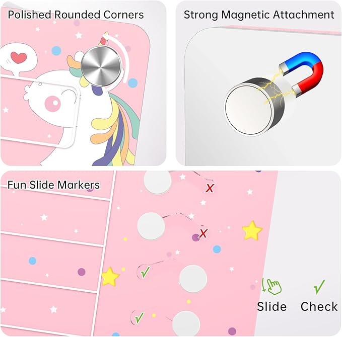 NiHome Acrylic Magnetic to Do List Planning Board with Sliders & Desktop Stand, Kids Chore Chart, Checklist Routine Chart Task Board for Fridge & Desk, for Magnetic Metal Surfaces Only (Pink Unicorn)