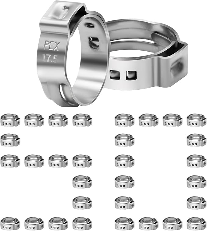 50 Pack 1/2" PEX Cinch Clamps, Stainless Steel Single Ear Hose Clamps