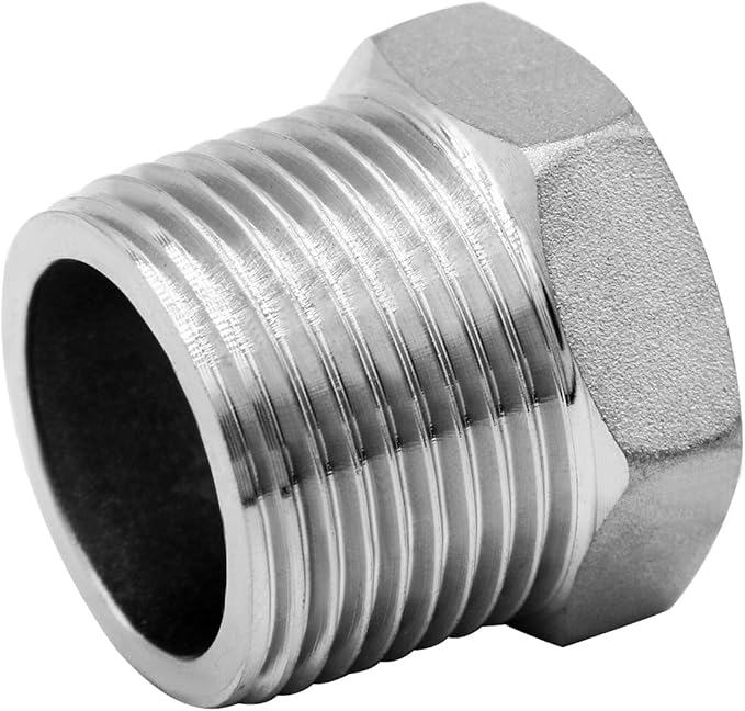 Stainless Steel 3/4" Male NPT to 1/2" Female NPT Reducer Hex Bushing Pipe Fitting Adapter (pack of 5)
