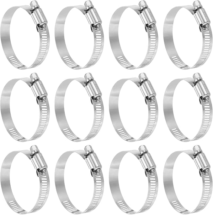 HARFINGTON 12 Pcs Hose Clamp 1-9/16"-2-1/2" (40-63mm) 304 Stainless Steel Adjustable Worm Gear Hose Clamp with Phillips Screw Assortment Kit for Fuel Line Pipe Plumbing Automotive Tube