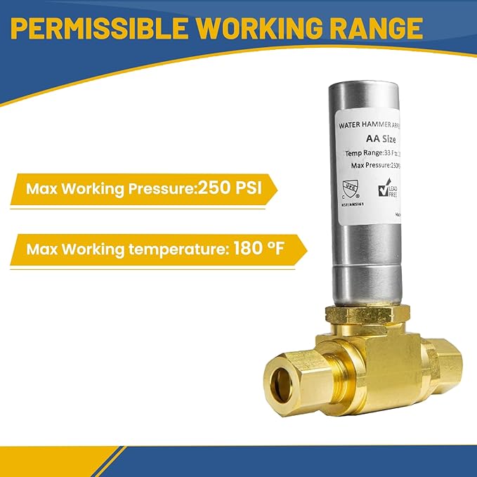 Water Hammer Arrestor,3/8" OD Comp. X 3/8" OD Tee Stainless Steel Water Arrestor,for Dishwasher Connection(2PACK,Stainless Steel Arrestor)(HAMMER013-2Pack)