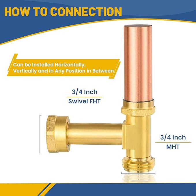 Water Hammer Arrestor,3/4 Inch Swivel FHT x 3/4 Inch MHT Copper Water Arrestor for Washing Machine Connection(1PACK,Angle Copper Arrestor)