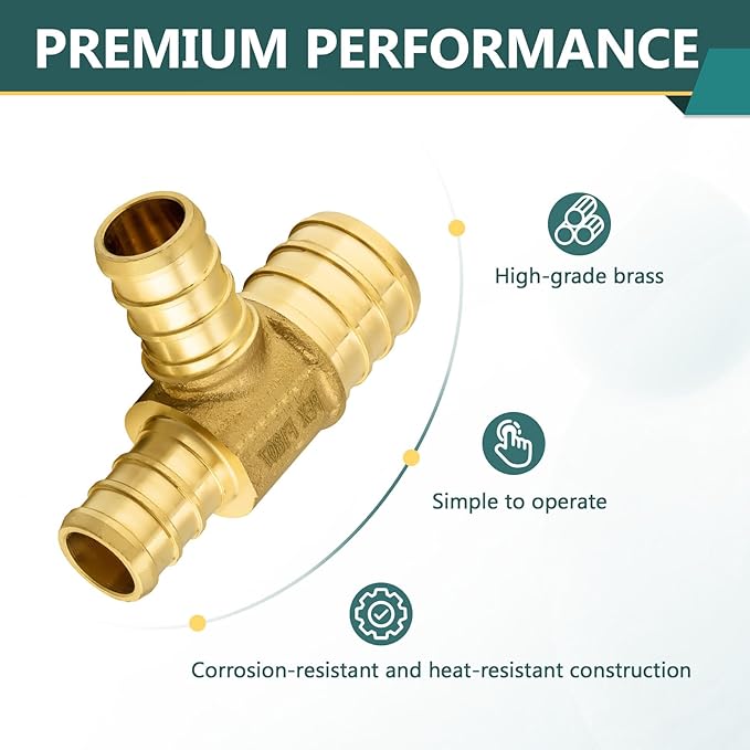 3-Pack PEX Fittings Niikappu 1"x3/4"x3/4" Pex Tee, Brass Crimp Pipe Fittings for PEX Pipes, ASTM F1807