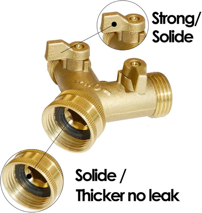 HQMPC Hose Y Splitter 3/4" GHT Garden Valve - Brass, 4 Pack