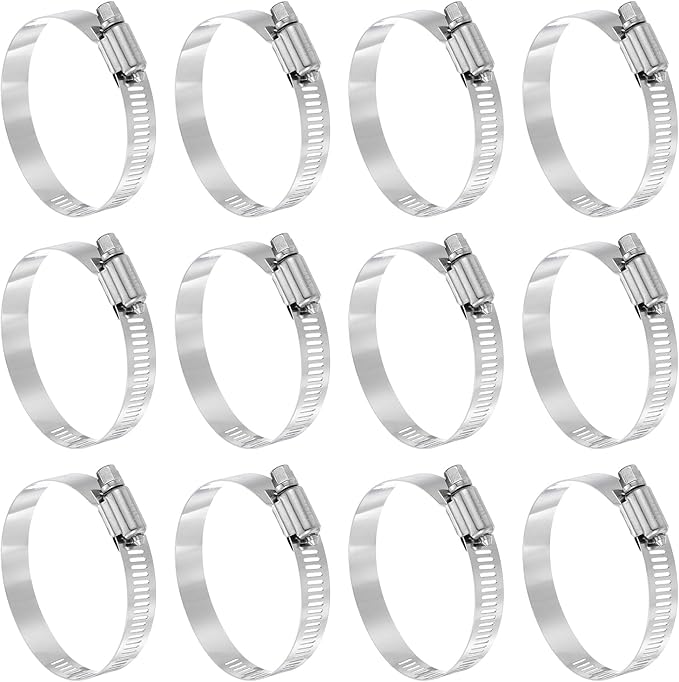 HARFINGTON 12 Pcs Hose Clamp 1-13/16"-2-3/4" (46-70mm) 304 Stainless Steel Adjustable Worm Gear Hose Clamp Assortment Kit for Fuel Line Pipe Plumbing Automotive Tube Mechanical