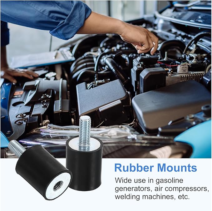 uxcell M8 Rubber Mounts, 1Pcs 25x30mm(DxH) Rubber Cylindrical Anti Vibration Isolator Shock Absorber with Lock Nut for Car Bobbin Generator Air Compressors