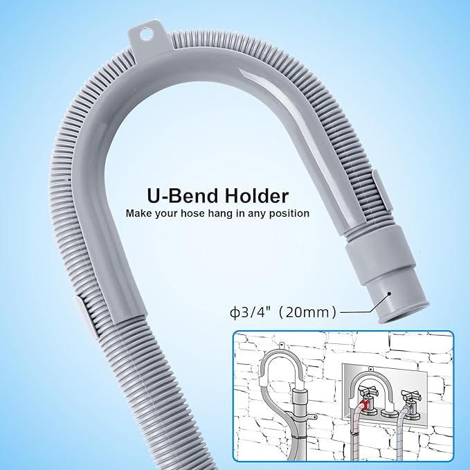Washer Drain Hose, 8Feet Flexible Washing Machine Drain Hose Universal Dishwasher Hose Extension Kits Corrugated Washer Hoses W/ 1 Hose 4 Clamps 1 U-Bend Holder