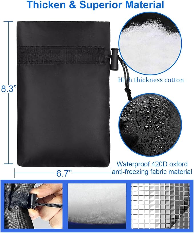 Outdoor Faucet for Winter, POROLIR 8.3" H x 6.7" W Thicker Insulation Faucet for Winter Hose Bib Insulated Faucet Sock Spigot Freeze Protection Black (4-Pack)