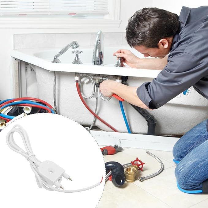 Water Leak Sensor Probe with 1M Stainless Steel Electrode Reusable Water Detection Probe for Home Leak Alarm Parts for Kitchen Bathroom Basement