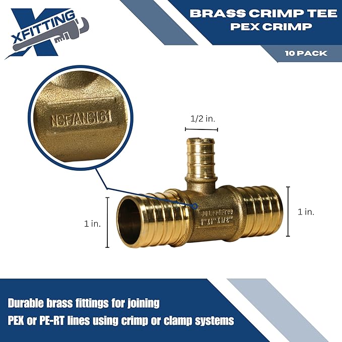 XFITTING 1 inch x 1 inch x 1/2 inch Pex Reducing Tee, Pex B Crimp Version 25-1-5=2X, 2 Pieces