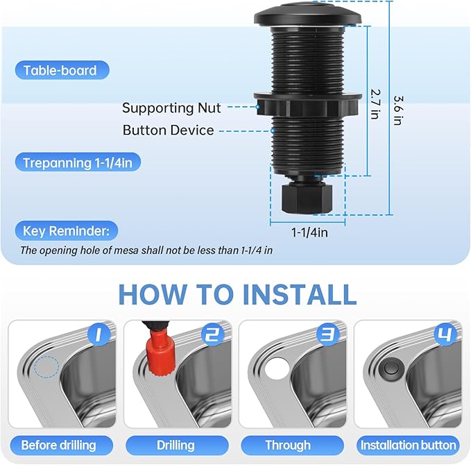 Garbage Disposal Air Switch Kit Sink Top Waste Disposal Long Stainless Steel Black On/Off Air Button Food and Waste Disposals Part by Briidea, UL Listed