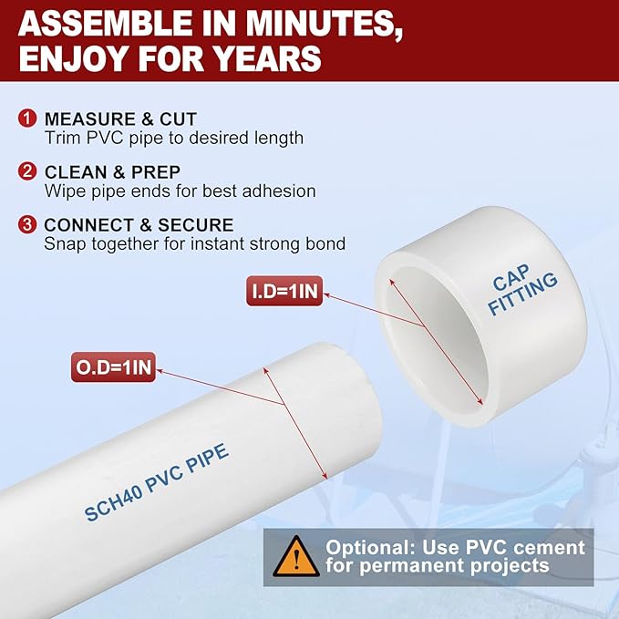 10 Pcs 1" PVC External End Cap Fitting, SCH40 Furniture Grade PVC Pipe Plug Adapter, Pipe Cover Fittings for DIY Project, Irrigation System, Plumbing Framework, Garden Structures