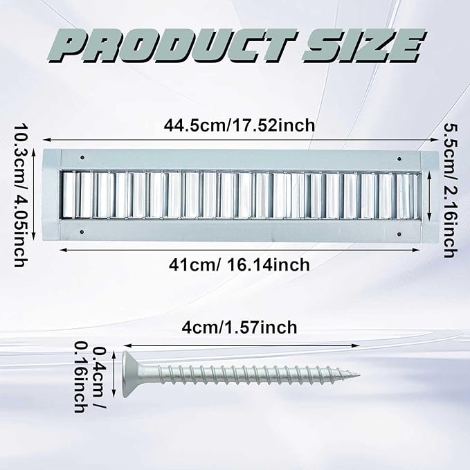 2 Pcs 17" x 3" Inch Louvered Air Return Vent Cover for Round Ducts from 6.30" to 15.74" Inches Galvanized Steel with Adjustable Louver Blades, HVAC Pipes Air Supply Exhaust Register Grille