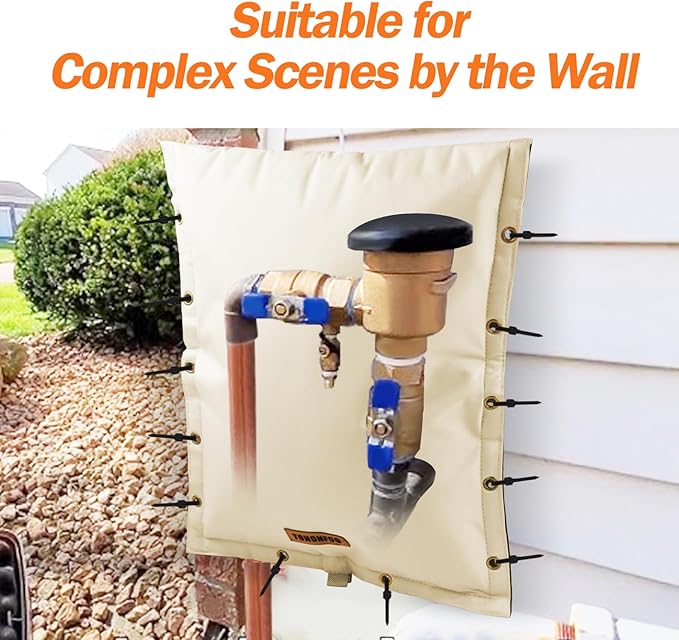 3-Way Opening Backflow Preventer Pipe Insulation Cover (5°F) - Irrigation Sprinkler Valve Cover - Water Well Pump Cover - Sturdy 5 Layers for Winter Freeze Protection (90" W x 60" H, Beige