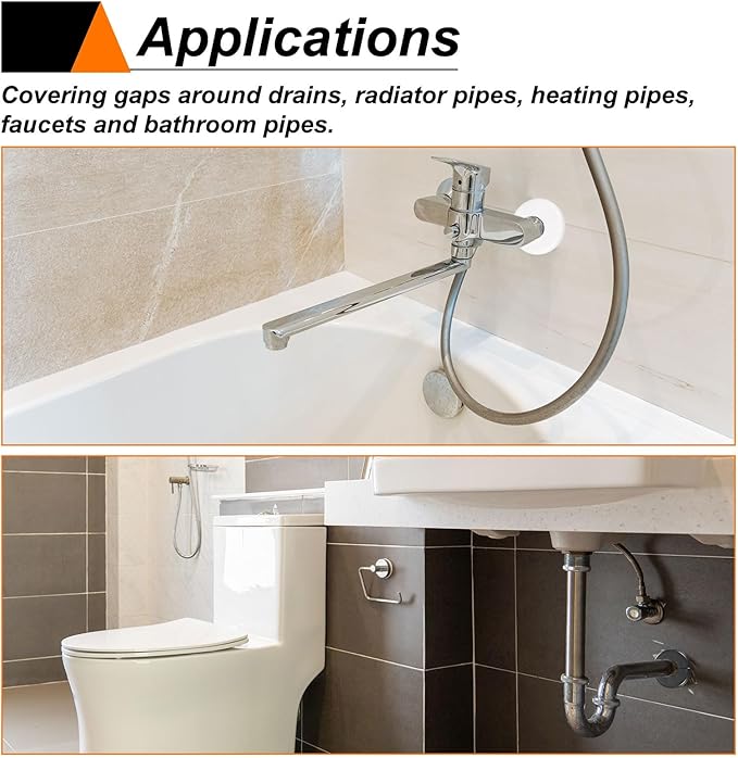 HARFINGTON 8pcs Wall Split Flange 33.5mm/1.3" Self-Adhesive Plumbing Cover Plates ABS Plastic Round Escutcheon Plate Buckle Design for Water Pipe Bathroom Kitchen Decoration, White