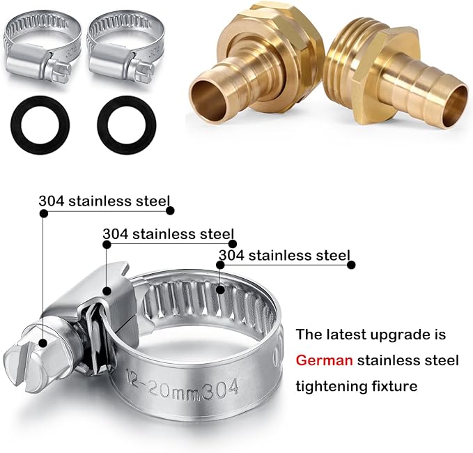 Garden Hose Repair Connector with Clamps Hose End Repair Kit,5/8" Barb Garden Hose Fittings Male and Female brass garden hose ends (5/8"Barb-4 Set)