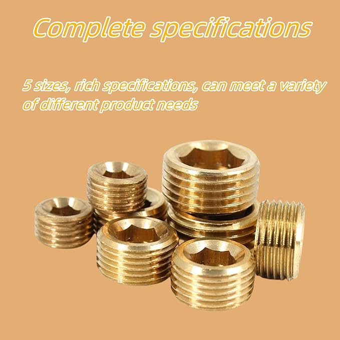 12PCS 3/8" NPT Brass Male Pipe Plug Fitting Hex Counter Sunk Pipe Plug (3/8" NPT)