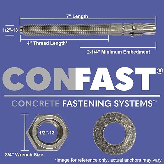 CONFAST 1/2" x 7" Wedge Anchor Zinc Plated (Box of 25)
