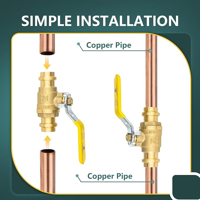 1/2" Press Ball Valve, 50 Pack Shut Off Valves with EPDM O-ring, Quarter Turn Brass Full Port Shut Off Ball Valve for Hot and Cold Water, NSF/ANSI 61 Certified