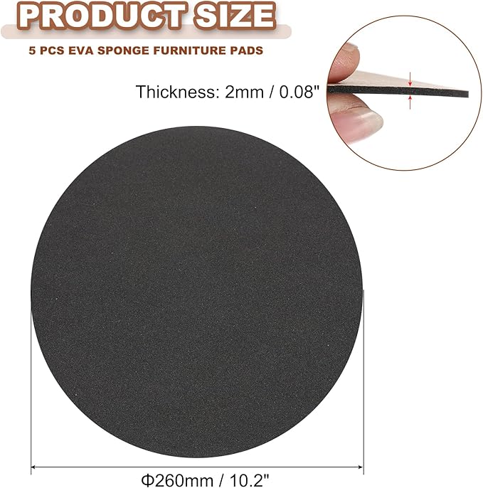 PATIKIL 10.2 Inch Diameter Lamp Base Felt 5Pack 2mm Thick Foam Adhesive Non-Slip EVA Protection Pad Mat for Lamp Furniture DIY Craft, Black