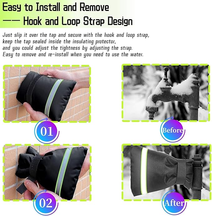 2 Pack Outdoor Faucet Covers for Winter, 18" W x 43" H Outside Yard Hydrant Protector Socks Winter, Insulated Hose Bib Protector Cover, Spigot Pipe Cover Freeze Protection Black
