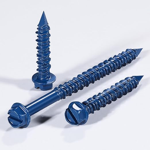 Wensilon(30 PCS) 1/4" * 5" Slotted Hex Concrete Screws Anchor Blue Hexagon Head for Anchoring to Masonry, Block or Brick Stucco