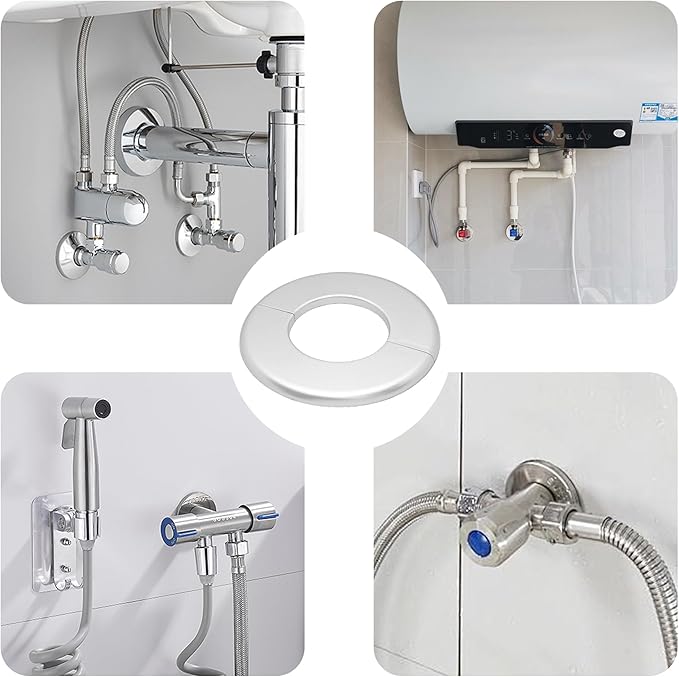2PCS bociloy 64mm/2.5" ID Wall Split Flange, Silver ABS Round Self-Adhesive Escutcheon Plate, Wall Hole Decoration Cover, Water Pipe Plate Cover