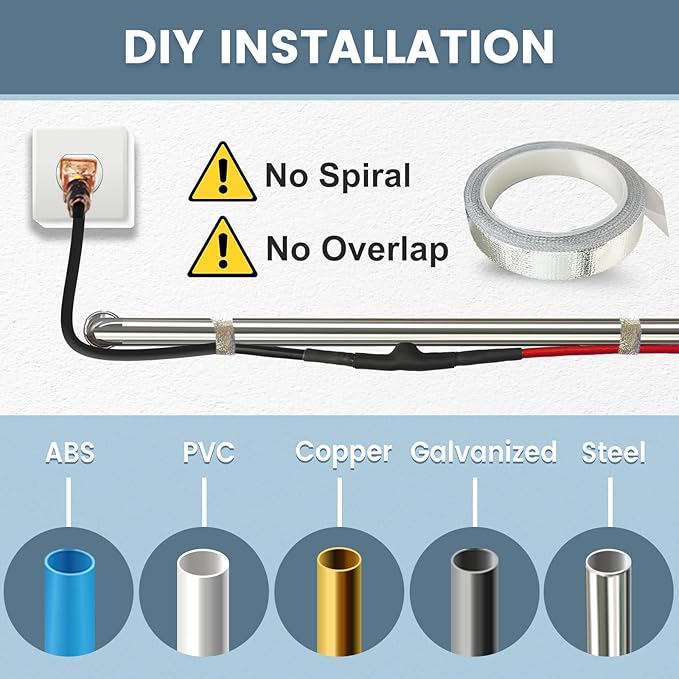 28 Feet Heating Tape for Pipe Freeze Protection with Build in Thermostat, 120 V Electric Pipe Protection from Freeze with Thermostat, 7 W/Ft, Heat Trace for Water Pipes