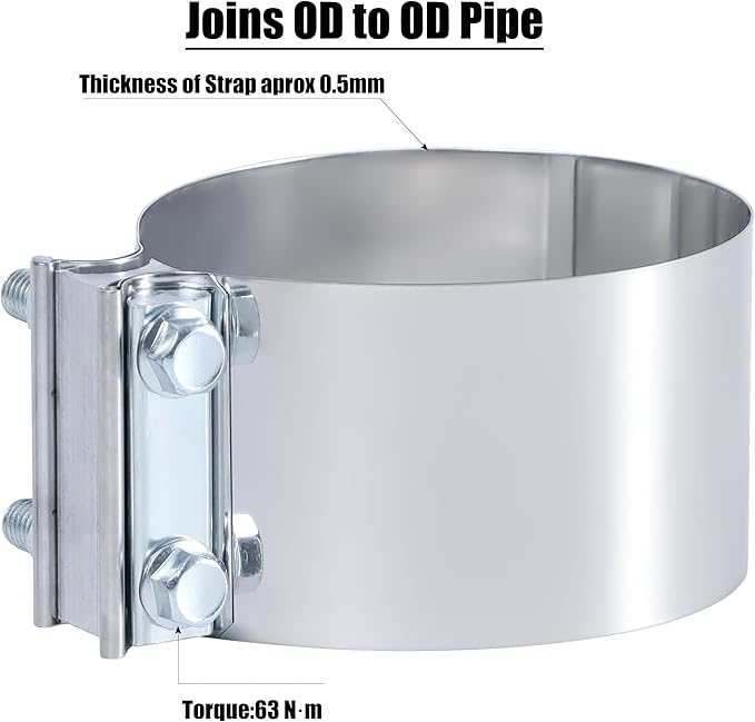 7 Inch Exhaust Clamp,7 Inch Butt Joint Exhaust Muffler Pipe Band Clamp Sleeve Coupler Stainless Steel(1PCS)