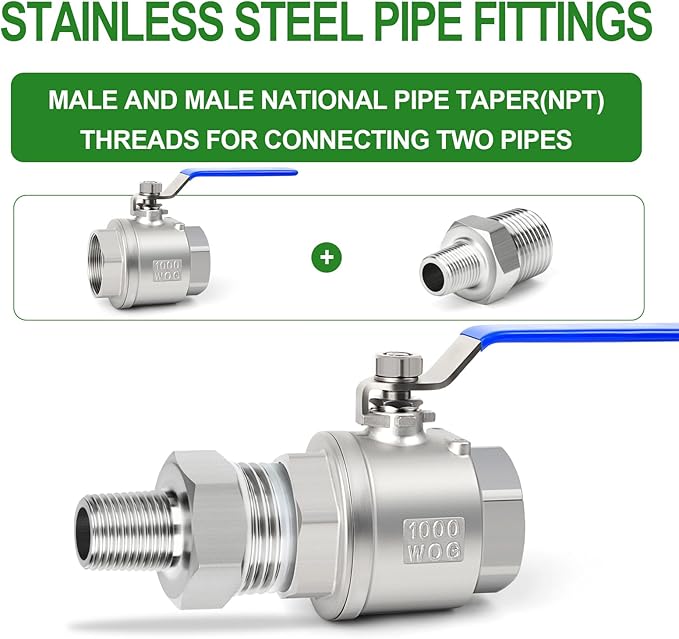 TAISHER 10PCS 304 Stainless Steel New Hex Nipple, 3/8" NPT Male x 1/8" NPT Male, Reducing Pipe Adapter Fitting