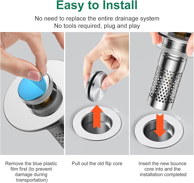 Bathroom Sink Drain Strainer,Universal Pop-Up Sink Stopper Hair Catcher, Stainless Steel Anti-Clog Drain Filter Basket, Removable Sink Drain for Bathroom Sink Stopper Replacement (Silver-4pcs)