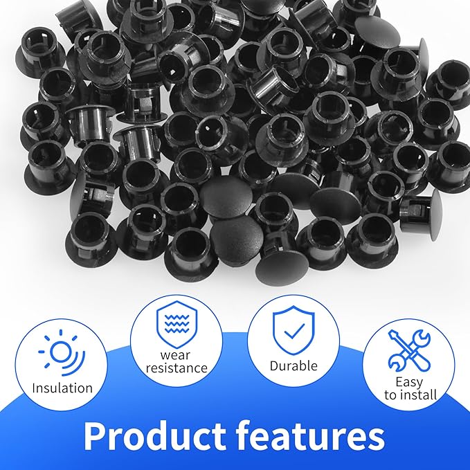 100 Pcs OD 0.236"(6mm) Black Hole Knockout Locking Plugs,Plastic Nylon Round Drilling Hole Plugs,Flush Type Panel Round Snap in Fastener,Tube Fastener Cover for Furniture Insert End Caps
