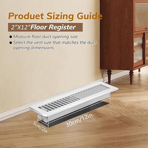 8Pcs Floor Vents Floor Registers 2x12 Inch, Heavy Duty Metal Hot Air Vent Covers 2x12 Inch with Rust-Proof Finish for Home Heater Floor Vent Grilles and Vents (8, White, 2x12 Inches)