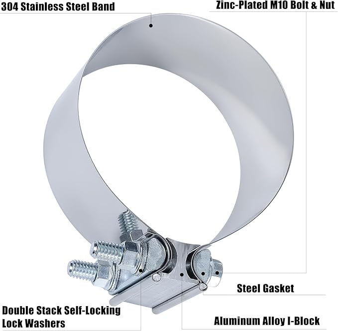 7 Inch Exhaust Clamp,7 Inch Butt Joint Exhaust Muffler Pipe Band Clamp Sleeve Coupler Stainless Steel(1PCS)