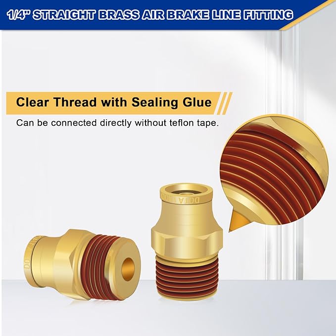 1/4" Brass Push to Connect DOT Air Brake Fittings, 3PCS Air Line Quick Connect Fittings 1/4" Tube OD x 1/4" NPT Connector Tube to Male Pipe for Truck Trailers Air Brake System