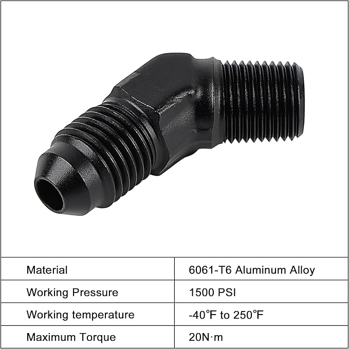 EVIL ENERGY 4AN Male Flare to 1/8" NPT Pipe 45 Degree Fitting Adapter Aluminum Black
