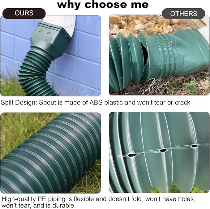 11.5ft Long Gutter Downspout Extensions Flexible, Drain Downspout Extender, Down Spout Drain Extender, Gutter Connector Rainwater Drainage, Extendable from 2.6ft to 11.5ft(2Pack, Green)
