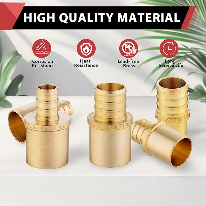 (Pack of 10) EFIELD Barb Crimp Pex 3/4" x 3/4" Male Sweat Copper Adapter (Inside Copper Tube) Brass Fittings., ASTM F1807,(PEX1807117)