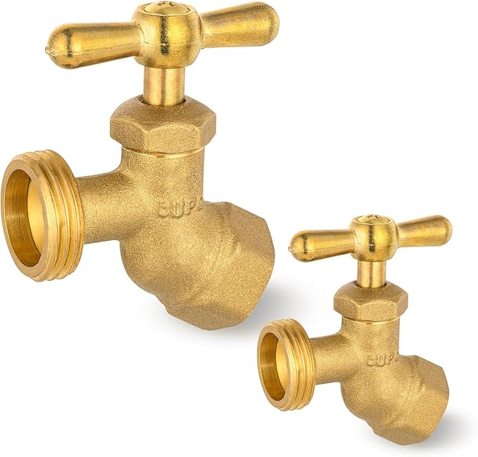 HeSun 2-Pack Brass No-Kink Hose Bibb Valve, 3/4" FIP Inlet x 3/4" MHT Outlet, Garden Hose Faucet/Valve(BIBCOCK010-2)