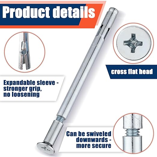 Tandefio 40 Pcs 3/8" x 6" Flat Sleeve Anchors for Concrete Zinc Plated Expansion Anchors Flush Mount Bolt for Masonry, Brick, Concrete Heavy Duty Bolts Secure Fastening
