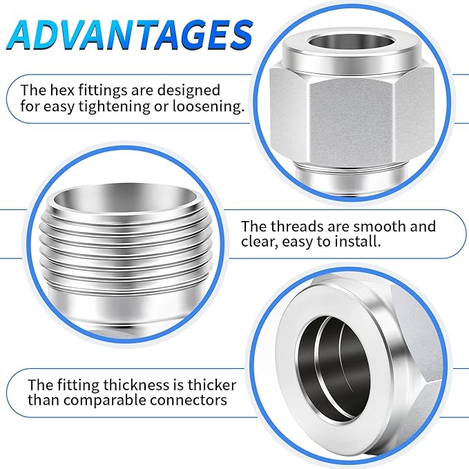 ChillWaves 304 Stainless Steel Compression Tube Fitting, 1/4" OD x 1/4" OD 90 Degree Elbow Compression Union Connector(2-PACK)