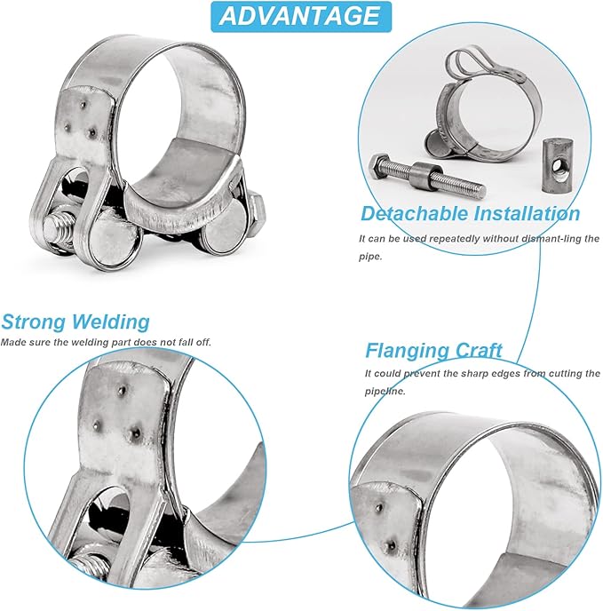 AKIHISA T-Bolt Hose Clamp,104-112mm OD Range 304 Stainless Steel Pipe Strap Clamp, Adjustable Heavy Duty Tube Clamp (2Pack, 4.09" to 4.41")