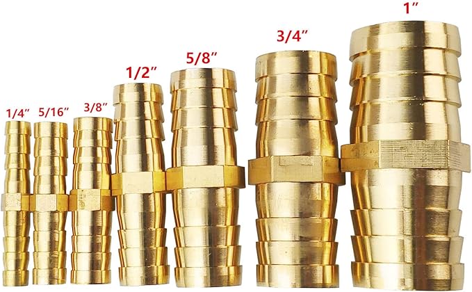 2PCs 5/8" Brass Hose Barb Fitting Straight Shape Barbed Splicer Mender Union Fitting with 4PCs Hose Clamp for Oil Water Air