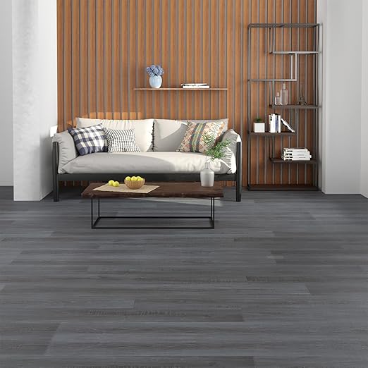 Freshtour Vinyl Flooring Roll, Versatile Removable PET Leather-Like Floor Covering, Waterproof & Durable, Easy Tape Installation, Cost-Effective for Any Room, Dark Grey Oak/ 32.29 Sq.ft (39.3" x 118")