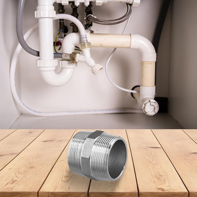 Hex Nipple 2 Inch Male to Male, 304 Stainless Steel Threaded Pipe Fitting for High Pressure Plumbing, 150 PSI, Resistant
