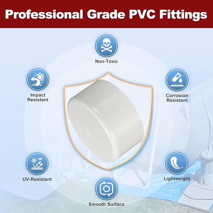 1Pcs 6" PVC External End Cap Fitting, SCH40 Furniture Grade PVC Pipe Plug Adapter, Pipe Cover Fittings for DIY Project, Irrigation System, Plumbing Framework, Garden Structures