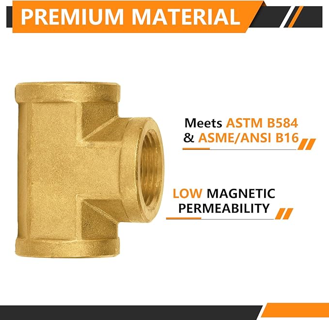 5-PCs HeSun Brass Pipe Fitting, 3/4" x 3/4" x 3/4" NPT Female Thread Tee