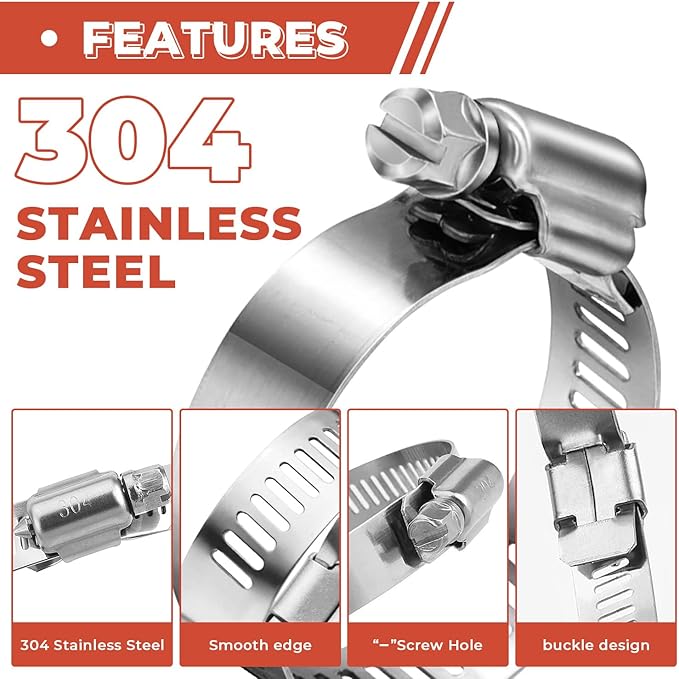 36 Pack 1/4'' - 7/16'' Worm Gear Hose Clamps, Adjustable Range 6-12mm 304 Stainless Steel Fuel Line Hose Clamps for Pipe, Plumbing, Automotive And Mechanical Application