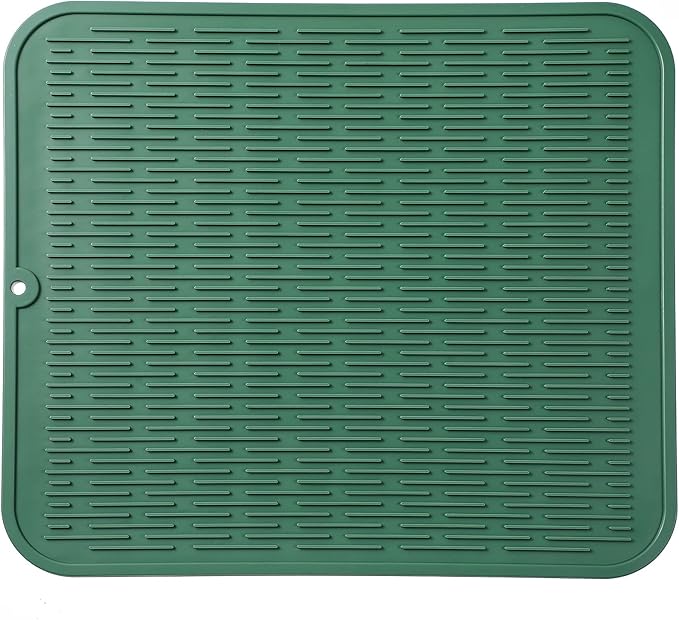 Silicone Dish Drying Mat for Multiple Usage,Easy clean,Eco-friendly,Heat-resistant Silicone Mat for Kitchen Counter or Sink,Refrigerator or Drawer Liner Green 2XL 24 inches x 18 inches