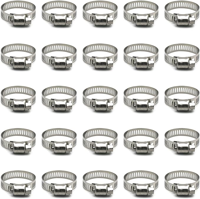 25 Pack Stainless Steel Hose Clamps, 3/4 inch to 1-1/8 inch Worm Gear Metal Hose Clamps for Pipe, Dryer Repair, Tubing and Fuel Line